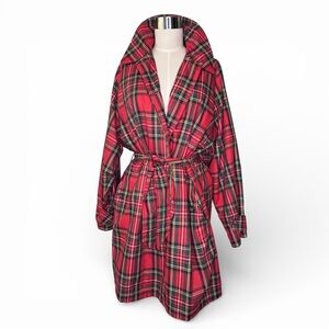 Faconnable Red Plaid Belted Trench Coat S
